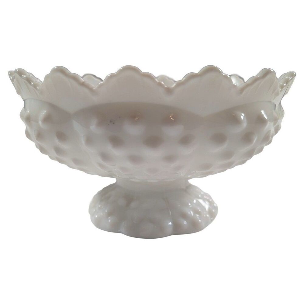 Vintage Fenton Hobnail Milk Glass 6 Candle Holder Bowl Centerpiece 6.25"